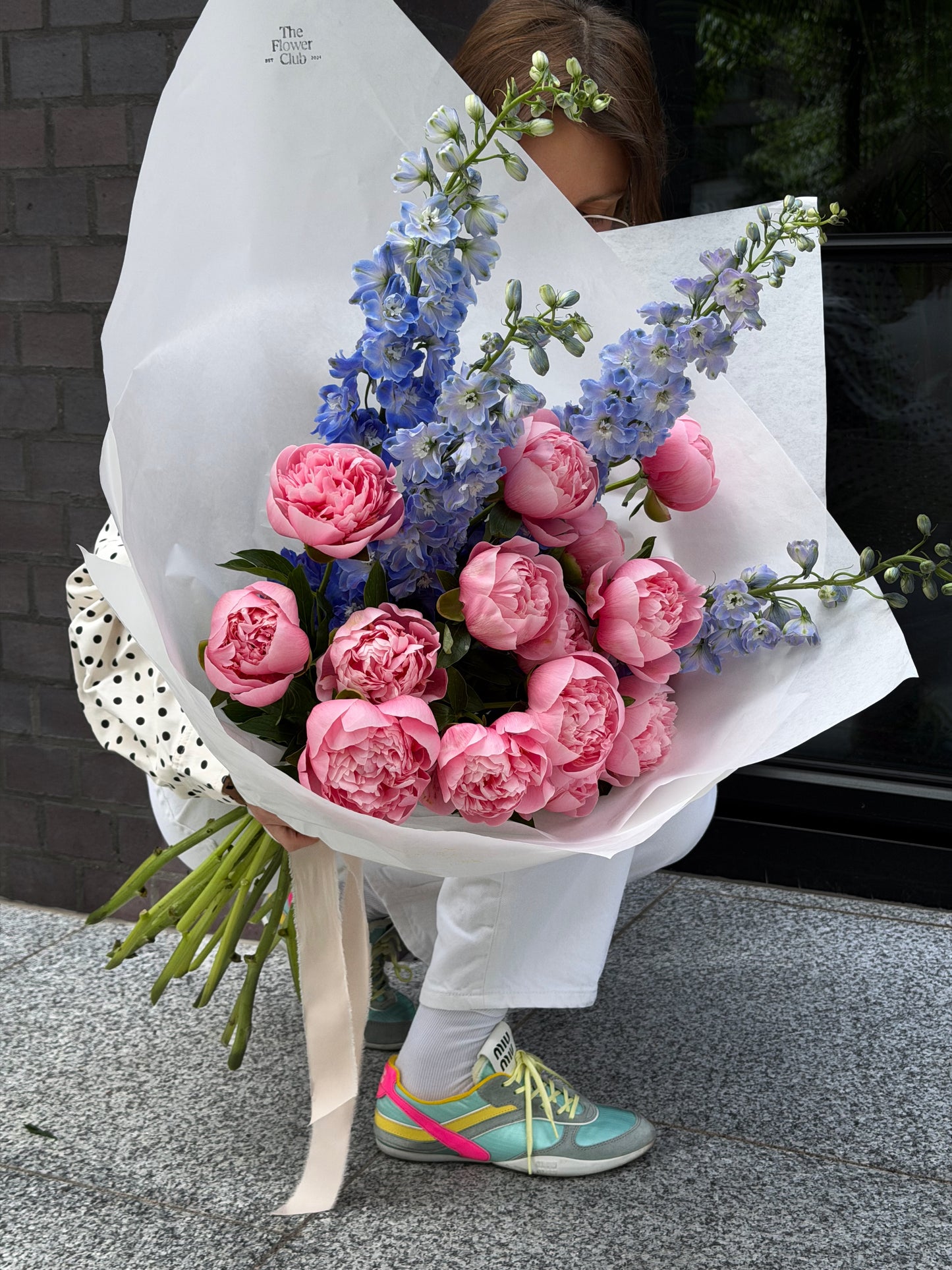 Pink Peonies & Blue Delphinium Bouquet